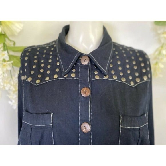 Vtg Stetson 3/4 Sleeve Studded Western Jean Dress - Picture 9 of 10